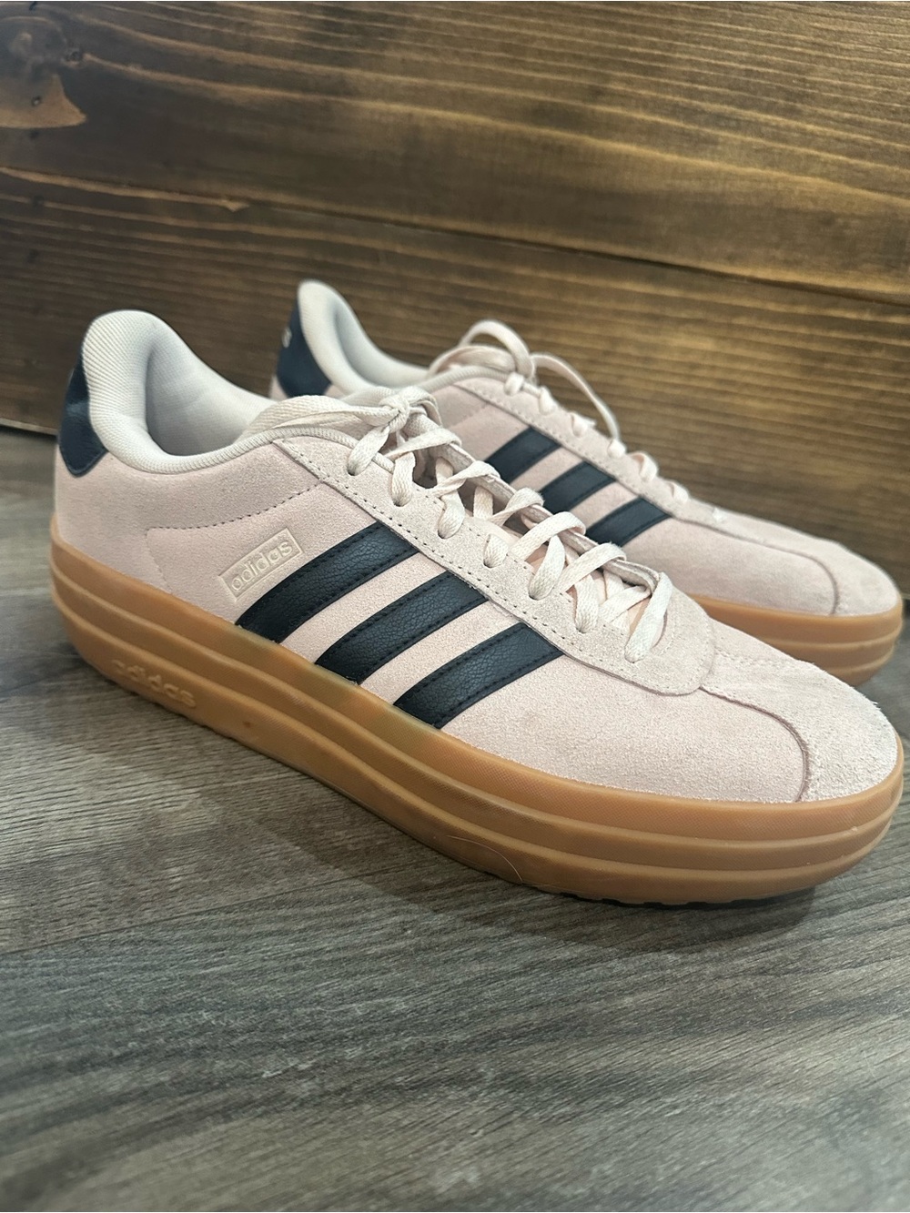 adidas Women’s Pink Suede Sneakers with Black Stripes and Gum Sole